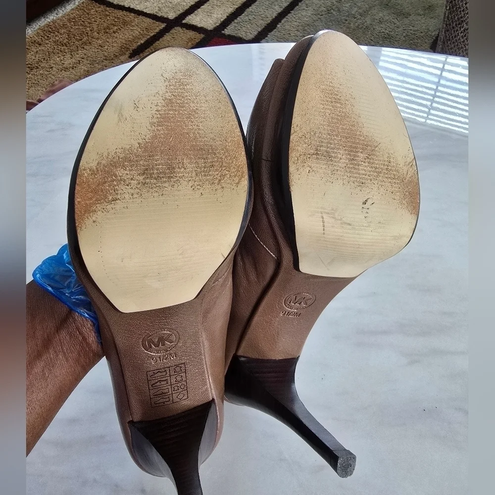 Michael Kors Heels Womens Sz 9.5M Zamara Open Toe Taupe Shoes Slip On Stiletto